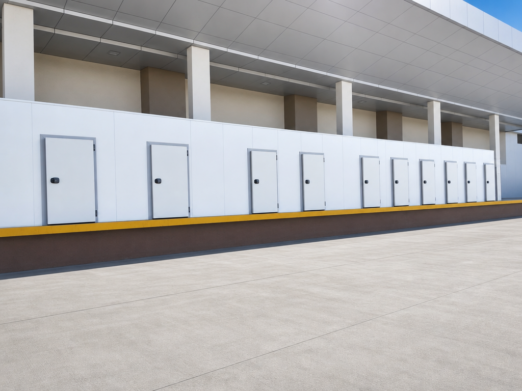 Insulated cold storage exterior — multi-chamber dairy plant infrastructure