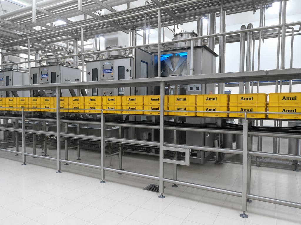 Bulk pouch packing machine installed by ATMAN Group at Amul packing plant