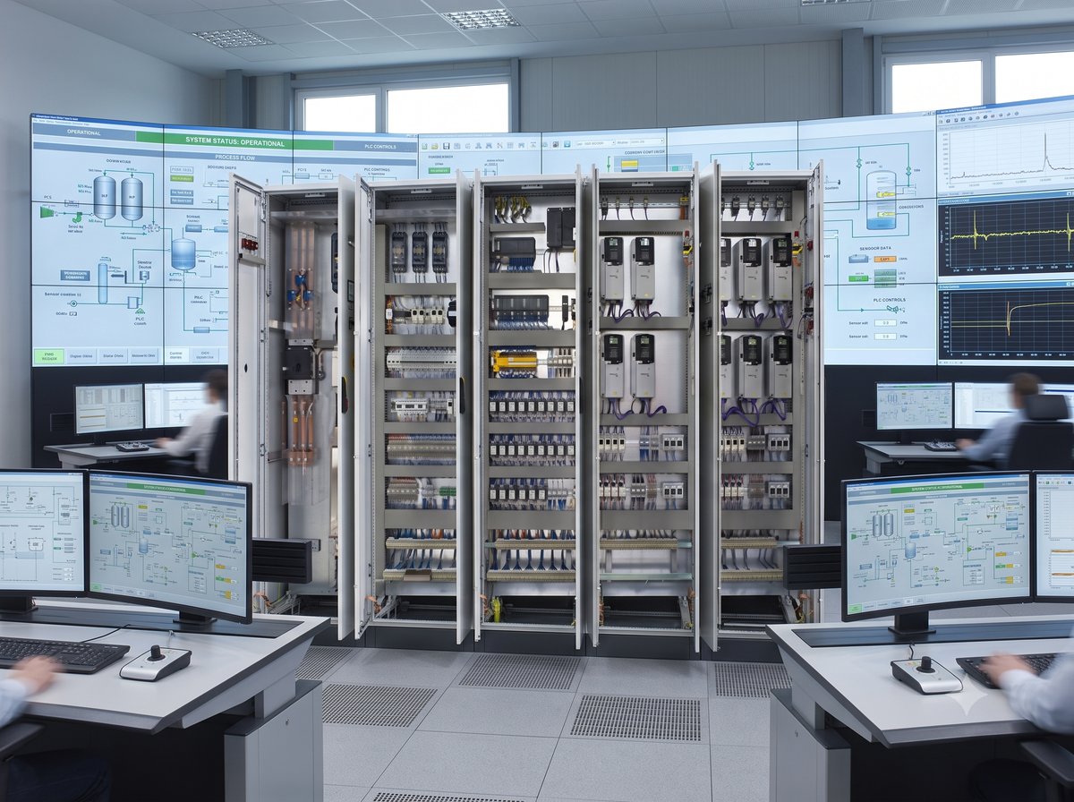 PLC & SCADA control system with panels and operator workstations — ATMAN Industrial Automation