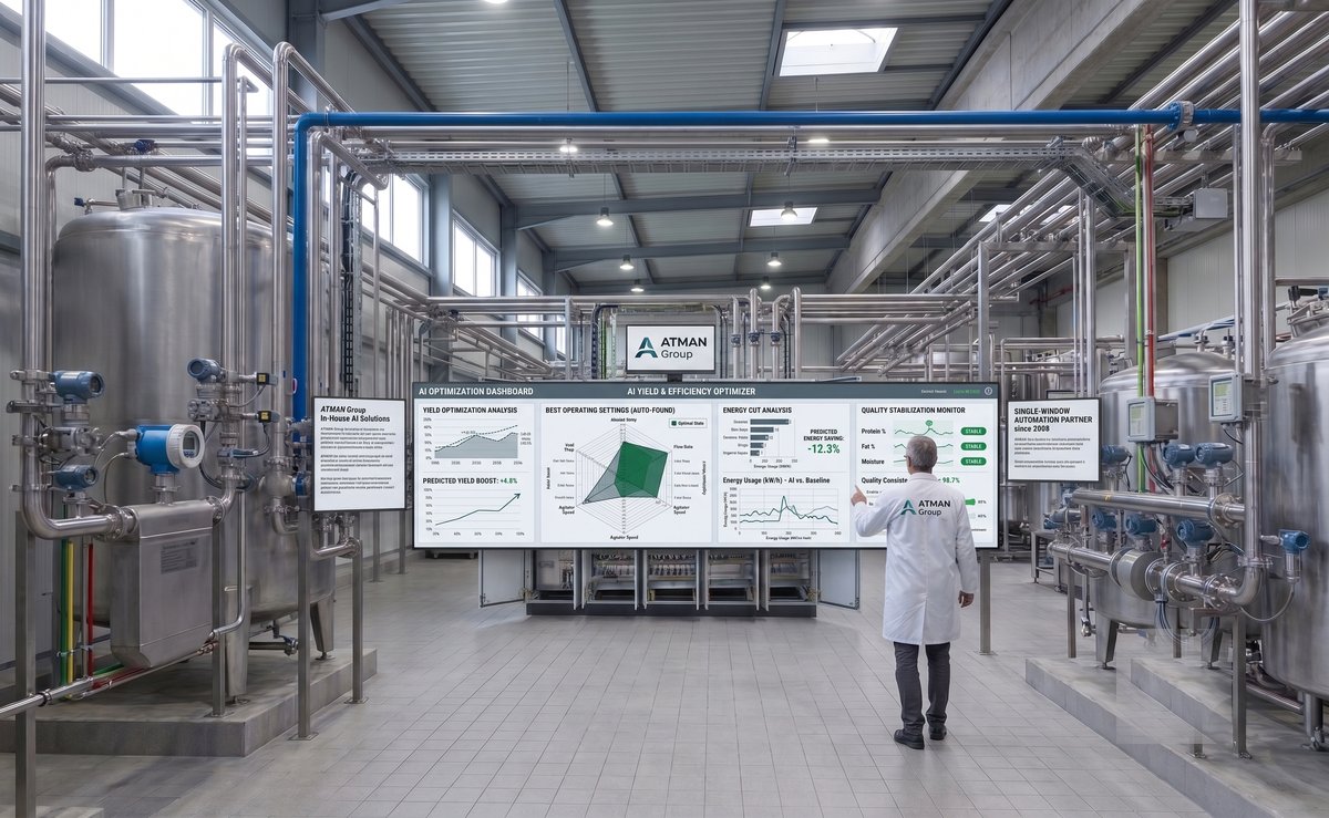 Process AI optimization dashboard for a dairy plant — ATMAN Industrial Automation